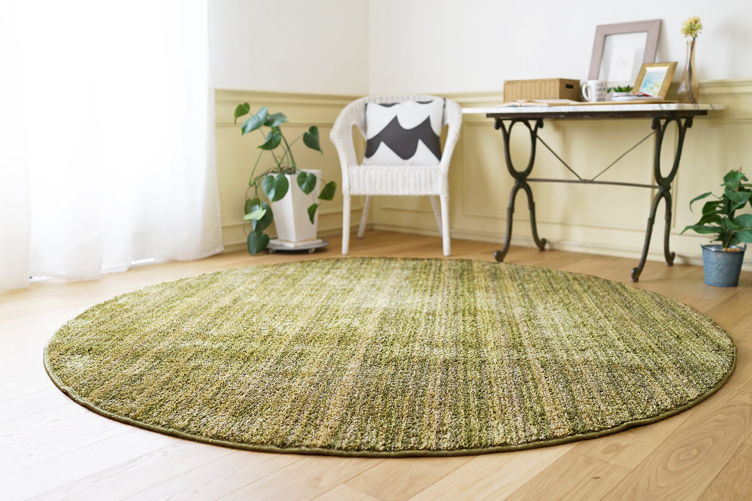 Amazon｜スミノエ(Suminoe) ラグ モスグリーン 円形 200×200cm 防炎 防